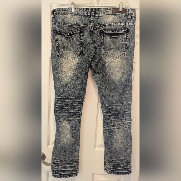 Track 23 Men’s 40x32 Skinny Stretch Acid Wash Ripped Moto Distressed Blue Jeans - Picture 7 of 8